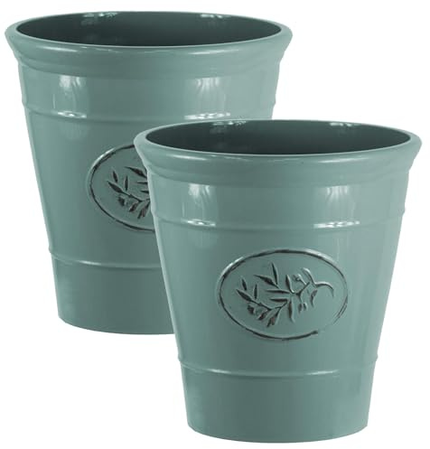 Muddy Hands Green Small Large Olive Plastic Plant Pot Decorative Outdoor Garden Flower Herb Tree Planter (2, 34 Litre)