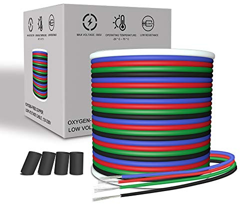 AOTOINK RGB Elektrokabel, 20M 4x0,32mm² 4 Poliges 22 Gauge LED 4 Adriges Verlängerungskabel, 22 AWG Kabel für LED-Streifen RGB 5050 3528 2835