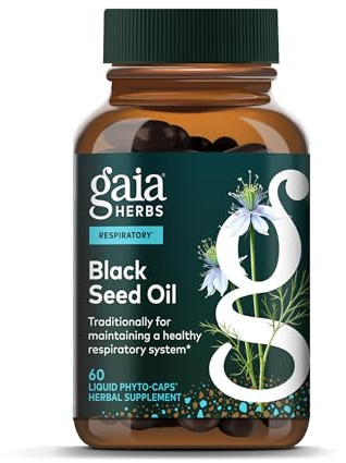 Gaia Herbs Black Seed Oil - Cold-Pressed Capsules with Nigella Seed Traditionally Used for Lung, Respiratory & Antioxidant Support* - Herbal Supplement - 60 Vegan Liquid Phyto-Caps (30 Servings)