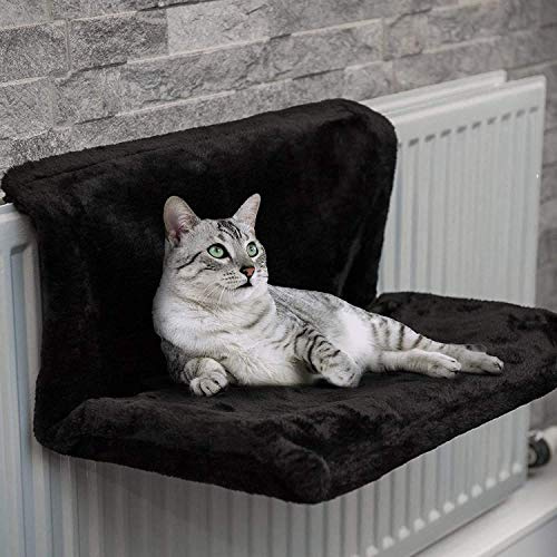 Lettino termosifone per gatti, 46 x 30 x 25 cm, da appendere al termosifone in peluche, morbido, rimovibile, lavabile, amaca per gatti, per riscaldamento per animali da compagnia, gatto, nero