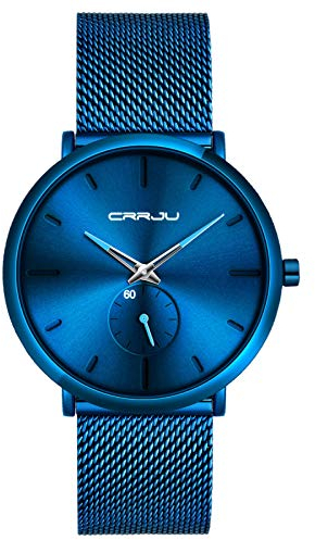 SUPBRO Herren Uhr Männer Edelstahl Wasserdicht minimalistische Armbanduhr Analog Zifferblatt Business Uhr Ultra Dünne Blau