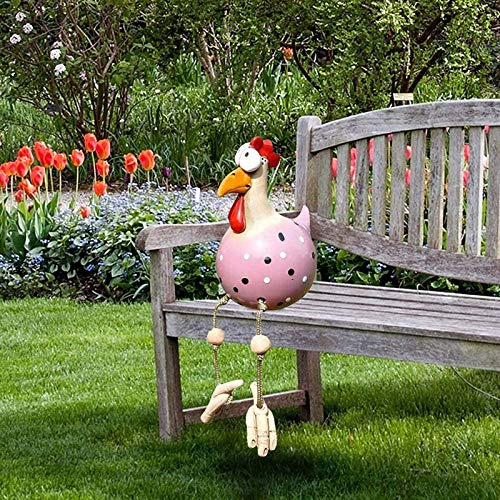 Kamndex Huhn Gartendeko, Harz und Keramik Hahn Deko Ornament Handarbeit Gartenstatuen Dekorative Hen Yard Dekor Geschenk Animal Figurine Farmhouse Garden Stake für Haus Andenken (Pink)