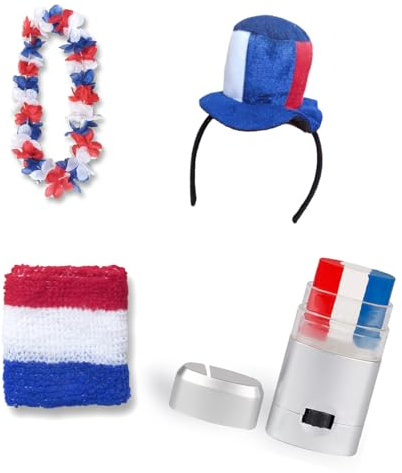 Sonia Originelli Fanset Fanartikel Zylinderhut als Haarreif, Blumenkette, Schminkstift, Schweißband EM WM Fussball Farbe: Kroatien