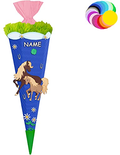 alles-meine.de GmbH Bastelset - Schultüte Farbe & Größe wählbar 70/85 / 100 cm - Pferde & Fohlen - inkl. Name - Farbe frei wählbar - Bastelschultüte - Zuckertüte zum selber..