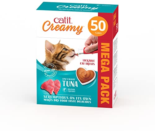 Catit Creamy flüssigkeitsspendende Leckpaste für Katzen mit Thunfisch, 50 x 10g