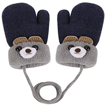 Baby Winter Mittens Knitted Gloves with Fleece Lined Hang Neck Mittens for Baby Boyes Girls 0-3 Years