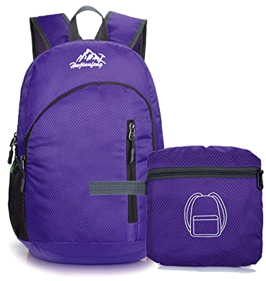 QQYG Herren Rucksack Faltbare Multifunktionale Ultraleichte Ledertasche Wasserdicht Wandern Tragbarer Outdoor Unisex Rucksack,Lila,43 * 26 * 20CM