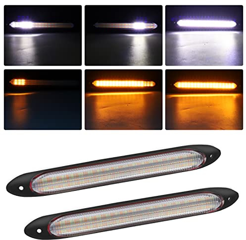 Biqing 1 Paire LED Feux de Jour 12V,Universal LED Clignotant Séquentiels Bicolore Ambre Blanc Voiture leds Bande Lumières Phare DRL Feux de Circulation Diurnes étanche(15.5CM)