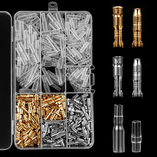 QWORK Kit Connettori Elettrici a Proiettile da 3,9mm, 400 Pz Terminali Filo Ottone Maschio e Femmina a Crimpare Doppi con Coperchio Isolante per Moto Auto Strumenti Elettrici