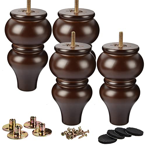 La Vane 15cm Holz Tischbeine, 4 Stück Walnuss Massivholz Spindel Ersatz Möbelfüße Kugelfüße mit vorgebohrten M8 Bolzen & Montageplatten & Schrauben für Sofa Stuhl Schrank Ottomane …