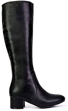 Womens Knee High Boots Ladies Low Heel Winter Casual Essential Biker Western Style Long Booties