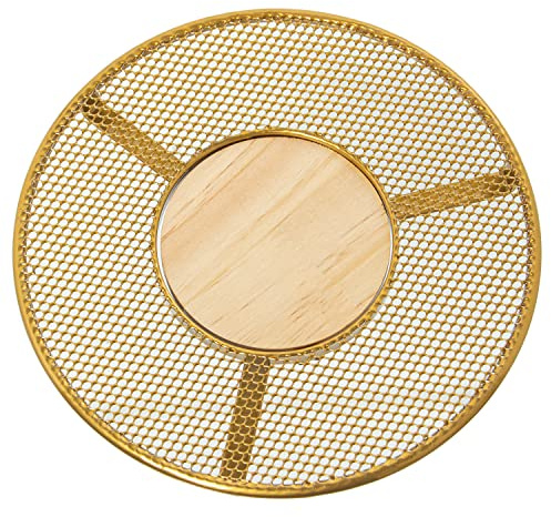 DRW Untersetzer aus Metallgitter und Holzzentrum in Gold und Natur, 20 x 2 cm, Holz, 8,6 cm
