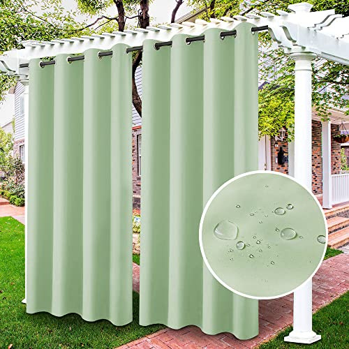LiveGo Outdoor Vorhänge Wasserdicht, Verdunkelungsvorhang mit Ösen, Vorhang Blickdicht für den Gartenlaube, Schiebetür, Privatsphäre Wärmeisoliert(Grün01,2 PCS, 52 Wx84 L)