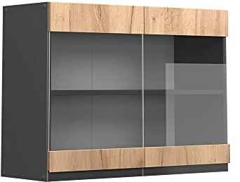 Vicco Mobile da cucina in vetro R-Line, Rovere dorato, 80 cm Forma a J, per la libera combinazione all'interno di sistemi cucina modulari