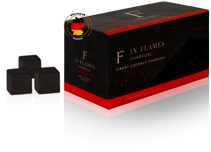 In Flames - 1kg Bundle - Premium Kohle 27er Hochwertige Kokosnuss Briketts - mit extra Langer Brenndauer - Würfel 27mm Kohle Premium Qualität Naturkohle wenig Asche