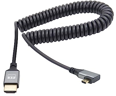 RIIEYOCA 90 grados ángulo recto UHD 4K Micro HDTV macho a HDTV macho 18Gbps de alta velocidad 2.0 cable en espiral Extender Soporta 4K @ 60Hz, 1080p, ARC, 3D, extensible a 1M / 3.3FT