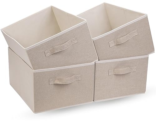 OVAKIA Förvaringslåda, stor kapacitet, 4-pack, vikbar, organisatörer av tyg med handtag, hopfällbar klädgarderobsförvaring för hyllor, kläder, skjortor, byxor, leksaker, beige