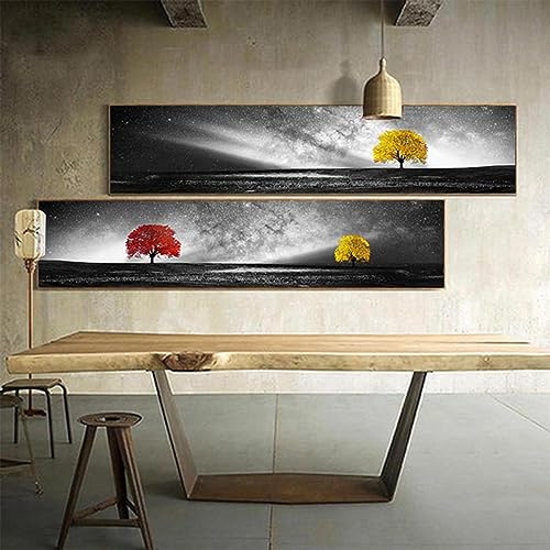 KDXAOBEI Abstraktes buntes rotes Geldbaum-Leinwandgemälde, modernes Landschaftsgemälde auf Leinwand, Wandkunst, Bild für Schlafzimmerdekoration, 20 x 60 cm (8 x 24 Zoll) x 2, ohne Rahmen
