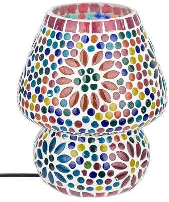 SIGNES GRIMALT Lampe ethnique d'inspiration orientale, Verre et Céramique colorée, Hauteur 18 cm