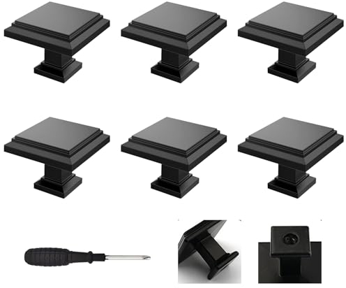 Wondora 6 Teiliger Schrankknöpfe Schwarz Quadratische Form Möbelknöpfe Türknopf Schwarz, Mit Schrauben a 1 Schraubendreher, Geeignet für Küchenschränke, Kleiderschrank, Schubladen, Weinkühlergriffe