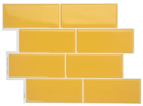 Smart Tiles Piastrelle Adesive 3D per Cucina e Bagno - Metro Giallo, 5 Mattonelle Adesive 29,36x21,29 cm, Paraschizzi Cucina, Resistente al Calore, Pannelli Decorativi, Prodotto in Canada