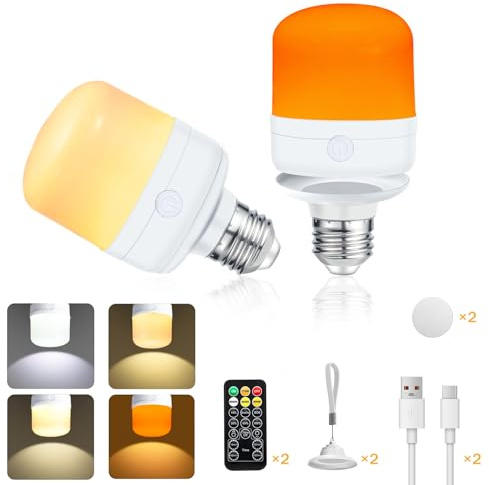 Bombilla De Luz Led E27, Bombilla De Luz De Batería Recargable De Tipo C Con 4 Colores, Bombilla De Luz De Control Remoto Con Temporizador Regulable, Lámpara De Emergencia Con Cordón Apta Para Camping