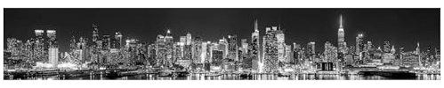wandmotiv24 Fototapete panorama New York bei Nacht, Schwarz-Weiß, selbstklebende Strukturtapete 260g - Groß (300x50cm) M0005