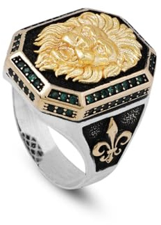 Jewellery Pit - Bague de Fiançailles pour Homme - Lion, Jade, Chevalière, Animal, Bague en Argent Sterling 925, Fait Main avec Adeau Silver Cleaning Cloth (65)