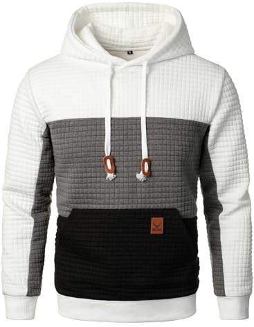 HOOD CREW Men’s Hoodie Contrast Color Sweatshirt Long Sleeve Jacquard Pullover with Pocket