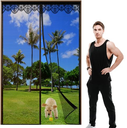 TYHJSH Fly Screens for Doors, Magnetic Fly Screen Door, Fly Screen French Doors, Magnetic Screen Door with Powerful Magnets Seal,Heavy Duty Patio Insect Door Screen & Mosquito Screen