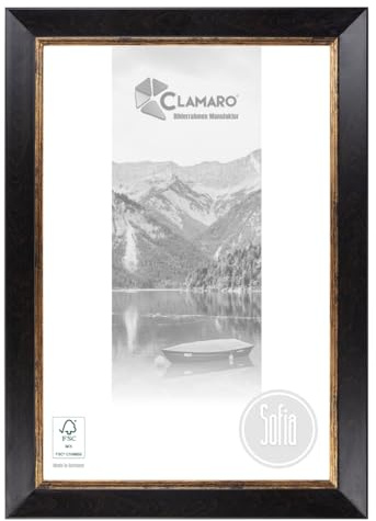 CLAMARO Sofia Baroque Solid Wood Picture Frame, 50 mm, Dark Brown, 17x24 cm | Spruce Moulding 28 mm Deep, Acrylic Glazing Sheet, HDF Backing Board, Metal Hanger, Portrait and Landscape, Without Mount