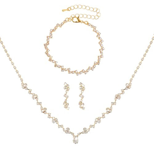 Yolev Brautschmuck Set Silber Strass Hochzeitsschmuck Braut Enth?lt Damen Brautjungfer Halsketten Armband Ohrringe Abschlussball Kost¨¹m Schmuck Hochzeit Set f¨¹r Braut Hochzeitsfeier