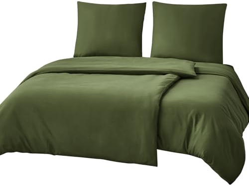 RUIKASI Bettwäsche 135x200 Grün 4teilig - Olivgrün Mikrofaser Bettwäsche-Sets Oeko-TEX, 2 Bettbezüge 135x200cm + 2 Kissenbezüge 80x80cm mit Reißverschluss, Weich und Bügelfrei