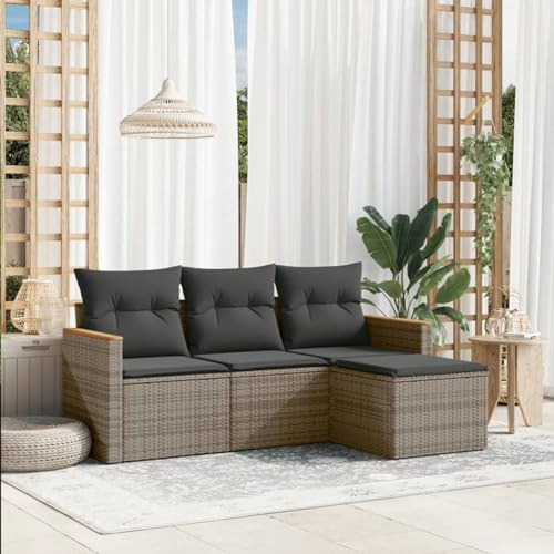 Faroom Balkon Sofa mit Stauraum Gartensofa 3 Sitzer Lounge Sofa Outdoor Rattansofa Sitzecke Balkon Lounge Klein Couch Gartenlounge Polyrattan Balkonmöbel Grau 4-tlg-Type-A595