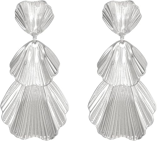 HSAJS Große Gold Lange Ohrringe Mit Gestreiften Blättern im Vintage Look - Übertrieben Aussage Ohrstecker - Hypoallergener Modeschmuck für Frauen