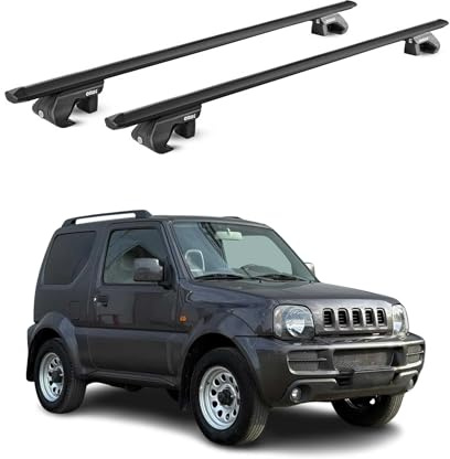 OMAC Dachträger für Suzuki Jimny 1998-2018 Aluminium Schwarz | TÜV geprüft, bis 90 kg Traglast, T-Nut-Befestigung, für Standard-Dachreling geeignet, Querträger, Grundträger