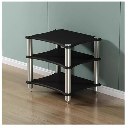 mueble equipo hifi Armario Para Componentes De Audio/vídeo Soportes Estéreo De Pie, Estanterías Audio-vídeo Abiertas Soporte Para Amplificadores, Soporte Para Consola De Videojuegos(Black,3 shelf)
