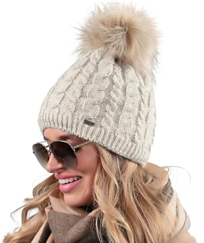 Alur Mütze Damen Beanie Wintermütze Strickmütze mit Bommel - Warme Elastisch Elegant Winter Mütze EKO Bommelmütze - Weiches Garn Stilvoll Universell Warm