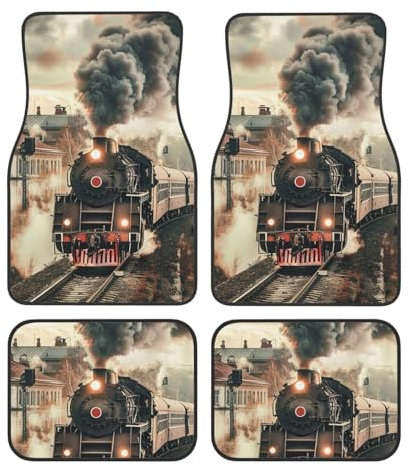 Mexpekil Zug Reisen Automatten 4 Stück Universal Auto Fußmatten rutschfeste Auto Fußmatten Dekorative Auto Teppich Protektoren für SUV Van LKW