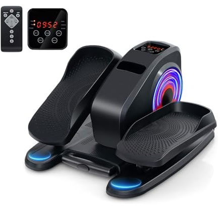 GOPLUS Elíptica Máquina Bajo Escritorio, Pedal Eléctrico para Casa con Pantalla y Control Remoto, 3 Modos Automáticos, 5 Velocidades, Entrenador Elíptico Portátil para Ancianos y Adultos (Rojo)
