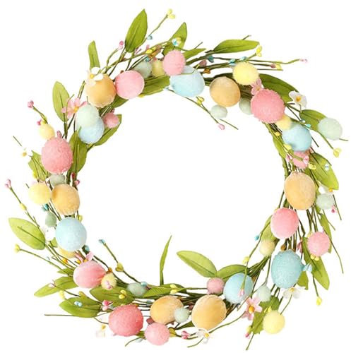 Osterkranz, 42cm Bunter Ostereier-Kranz Haustür Kranz Grünkranz, Osterei Kranz, Ostern Dekokranz, Wandkranz Frühlingskranz für Hochzeit Wand Fenster Wohnkultur