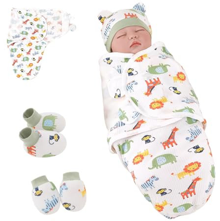 Rienan Pucksack Baby Schlafsack Neugeboren Baby Pucksack Pucktuch 3 in 1 Wickeldecke Babys Pucksack Baby 0-3 Monate mit Bio-Baumwolle Einstellbare Breitere Klettverschluss Jungen Mädchen