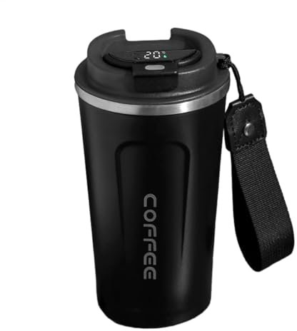 Taza de viaje de café – Taza térmica aislada de 510 ml con pantalla digital de temperatura | Contenedores de bebidas deportivas | Botella de agua de temperatura | Vaso de visualización de temperatura