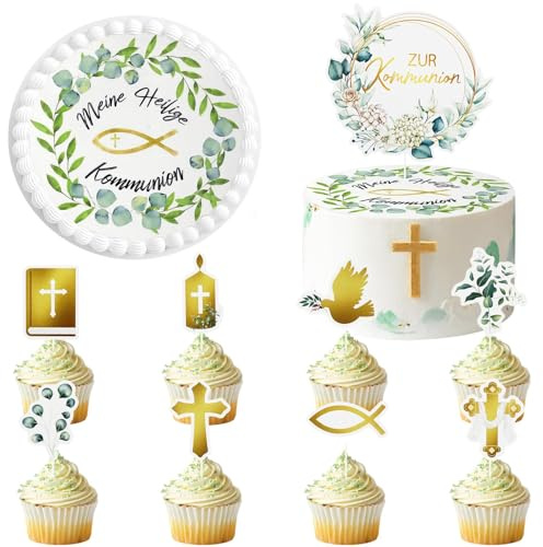 Tortenaufleger Kommunion 10 Stück, für Mädchen Junge | Tortendeko Kommunion Essbar, mit Cake Topper Papier Kommunion, Erstkommunion Tortenaufleger, Taufe Tortendeko