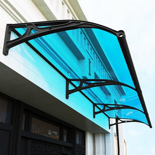 Aluminium-Vordertür-Markise für den Außenbereich, Terrasse mit Waschbecken, gebogenes Design, Polycarbonat, Sonnenschutz, UV-Schutz, Regen und Schnee, transparent