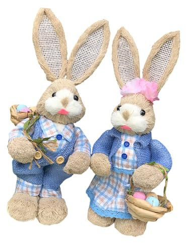 LfrXtra Muebles para el hogar, 2 figuras de animales de paja de Pascua, decoraciones de granjas, esculturas de animales de paja artesanales para exhibición de mesa de festival