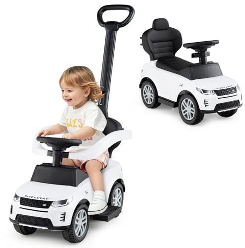 GOPLUS Rutschauto mit Schiebestange, Rutschfahrzeug mit Lenkrad, Sound, Stauraum, Spielzeugauto mit Sicherheitsbügel & Griff, Kinderauto für Kinder von 18 bis 36 Monaten (Weiß)