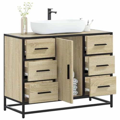 HETFTJN Mobile Bagno Salvaspazio Rovere Sonoma 80x33x60 cm in Truciolato e Metallo Design Retrò Elegante per Bagno