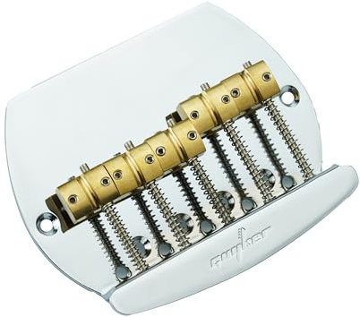 Guyker Bass Bridge String Spacing 16mm, 5 String Fixed Bass Bridge with Solid Brass Saddle & Iron Plate (GB1028, Chrome)