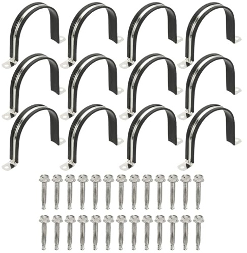 PATIKIL 12Pcs Pipe Clamps, 3-15/16 Inch 304 Stainless Steel Rubber Cushioned U Bracket Conduit Clamps Pipe Strap Wire Clips with Hexagonal Screw for Tube Hose Cord Installation, 100mm